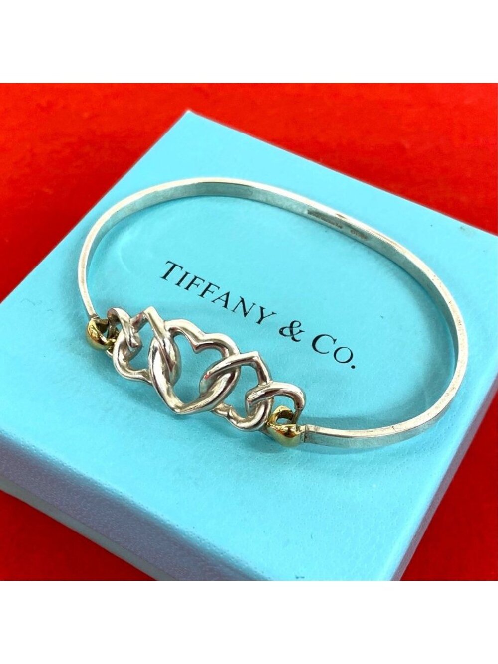 Tiffany & Co Vintage Triple Heart Bangle 925 Sterling Silver Bracelet